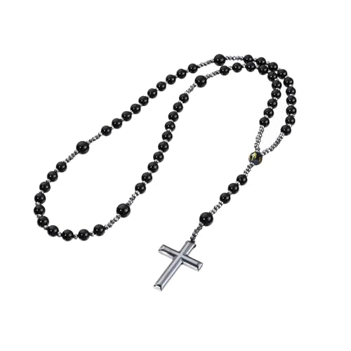 LIYAPEI Triple Protection Necklace with Tiger Eye, Obsidian, and Hematite - Stylish Men's Cross Necklace and Women's Y-Shaped Sweater Chain An Anxiety Relief Beaded Necklace. - color: Black Obsidian