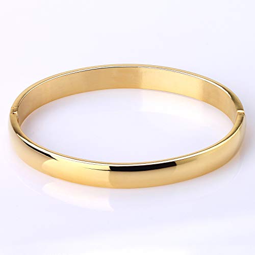Womens 6MM Stainless Steel Brecelet Plain Polished Finish Cuff Bangle - color: 1-Gold
