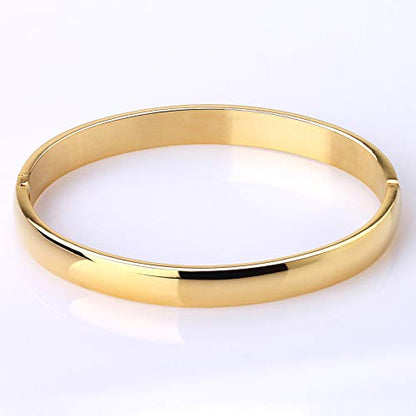 Womens 6MM Stainless Steel Brecelet Plain Polished Finish Cuff Bangle - color: 1-Gold
