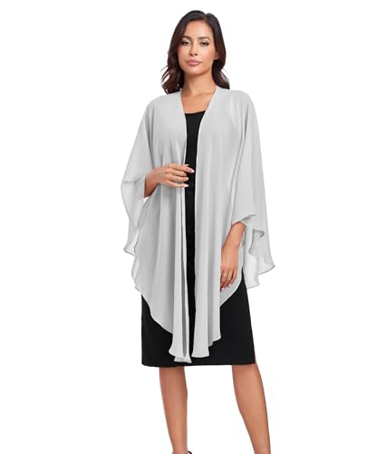TONGFANTFL Shawls Wraps for Evening Wedding Party Chiffon Scarf Soft Bridal Wraps Wedding Guest Shawl Coverage - color: Silver Gray