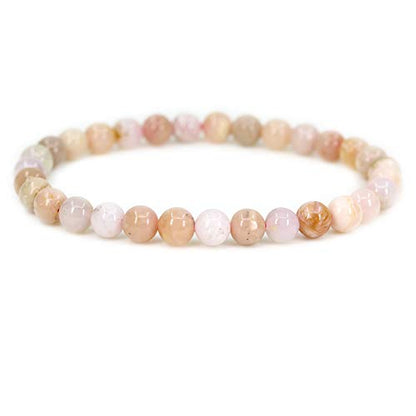 Natural Gemstone 6mm Round Beads Stretch Bracelet 7 Inch - color: Peruvian Pink Opal