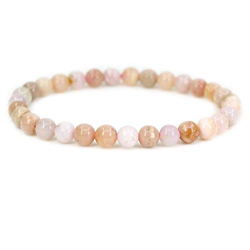 Natural Gemstone 6mm Round Beads Stretch Bracelet 7 Inch - color: Peruvian Pink Opal