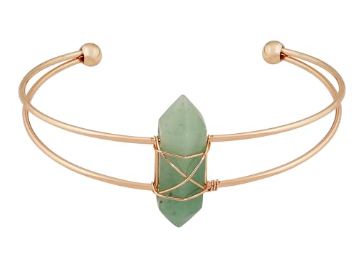 Handmade Green Aventurine Wire Wrapped Cuff Bracelet, Adjustable Minimalist Boho Bangle for Women - style: Bracelet BRAC.004