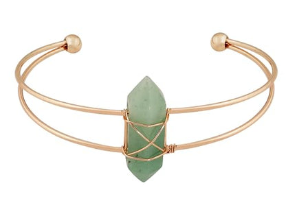 Handmade Green Aventurine Wire Wrapped Cuff Bracelet, Adjustable Minimalist Boho Bangle for Women - style: Bracelet BRAC.004
