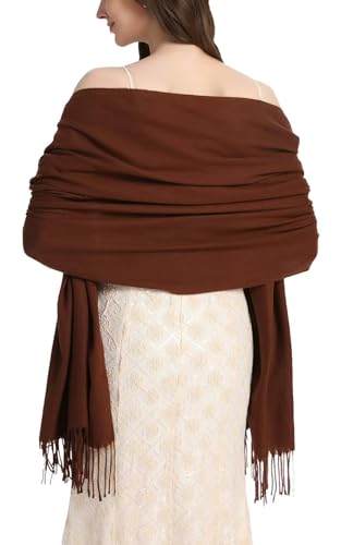 Pashmina Shawl and Wraps for Evening Dresses Resemble Cashmere Scarf for Women Wedding Winter Warm Shawls - color: Coffee