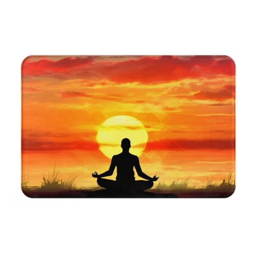 Yoga Meditation Print Flannel Anti-Slip Mat 16x24in Polyester Floor Covering, Full Single-Side Printed - color: Yoga Meditation