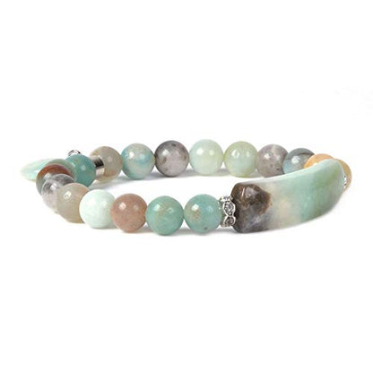 Justinstones Gem Semi Precious Gemstone Love Heart Charm Stretch Beaded Bracelet Unisex - color: Multi-color Amazonite