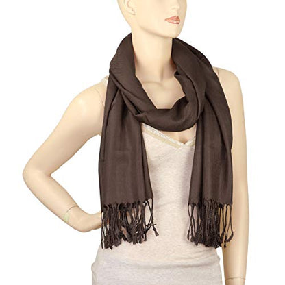 Falari Women's Soft Solid Color Pashmina Shawl Wrap Scarf, for Wedding, Bridesmaid Gifts, Evening Dress - color: Chocolate Brown