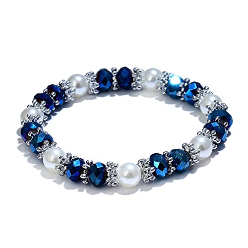 Healing Crystals Bracelet Handmade Natural Gemstones Beads Elastic Natural Stone Yoga Beads Bracelet Heart-Shaped, Modern Artisanal Beaded Unisex 7.6 inches Turquoise - color: Blue