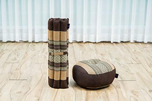 Leewadee Meditation Cushion Set – 1 Small Zafu Yoga Pillow and 1 Small Roll-Up Zabuton Mat Filled with Kapok - color: Sf10 - Brown