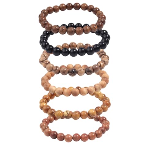 DATOA 6Pcs 8mm Wooden Beaded Stretch Bracelet for Men Women