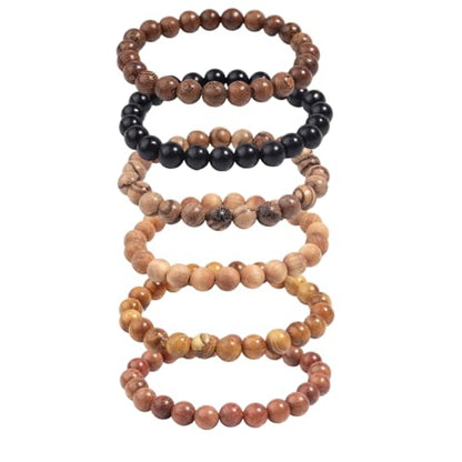 DATOA 6Pcs 8mm Wooden Beaded Stretch Bracelet for Men Women
