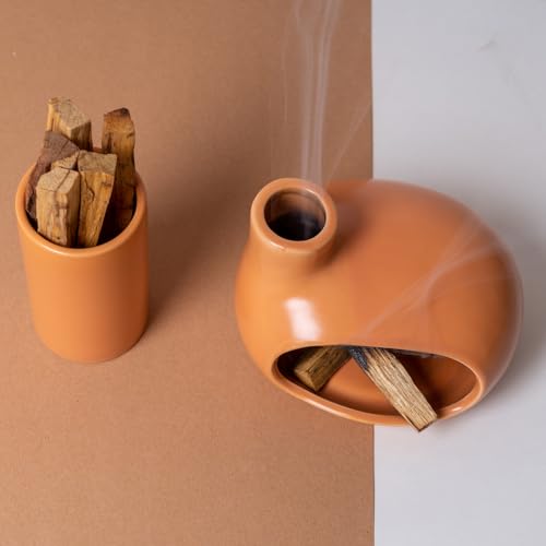 MOUGIGI Palo Santo Holder Set with 3 Matchstick Holders - Modern Handcrafted Ceramic Incense Burner with Chiminea, Perfect for Meditation - Smudge Bowl for Palo Santo Sticks, Sage, and Cones. - color: Palo Santo Holder Set - 3 Matchstick Holders