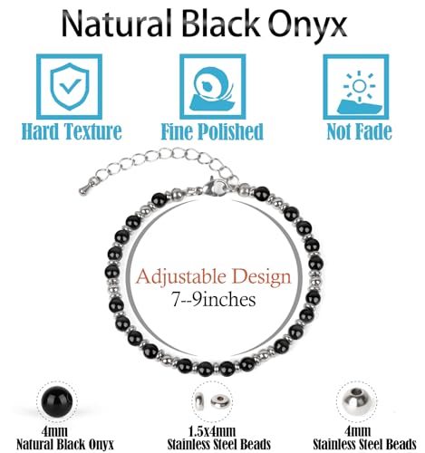 LPBeads Beaded Bracelets for Women Energy Gemstone Charm Jewelry Adjustable Bracelet Gifts for Mom, Daughter, Wife, Friends, Bestie - color: Black Onyx