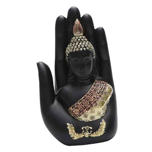 Premium Resin Palm Buddha Statue Meditating Hand-held Sculpture for Home and Office Decor Creative Zen Craft for Living Study Bedroom and Garden Display