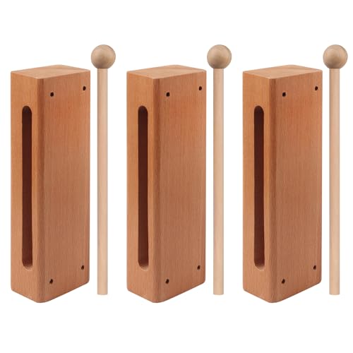 GNIEMCKIN Solid Wood Rhythm Block, Set of 3, Solid Wood Rhythm Block Musical Percussion Instrument Perfect for Rhythm Classes with 3 Pack of Mallet Solid Hardwood - size: 3 Pack