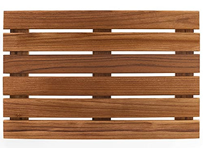 VaeFae Teak Shower Mat, Non-Slip Bath Mat, Luxury Spa Mat, Wooden Mat for Bathtub, 20 x 13 in - size: 20" x 13" (Rectangular)