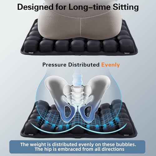 Inflatable Travel Seat Cushion, Built-in Air Pump Car Airplane Chair Cushion for Long Flight Driving Sitting, Office Chair Wheelchair, Pressure Sore Relief, for Sciatica,Coccyx & Buttock Bed Sore SC01