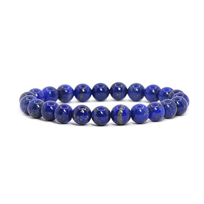 Justinstones Gem Semi Precious Gemstone 8mm Round Beads Stretch Bracelet 7 Inch Unisex - color: Natural Lapis Lazuli