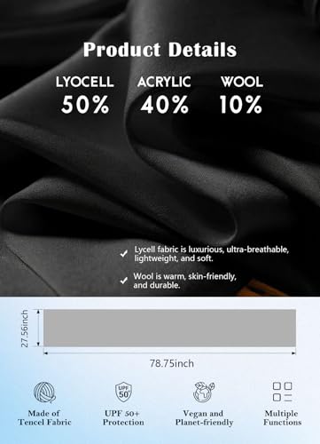 Women's Wool Blend Travel Scarf Lightweight Breathable Wrap Pashmina Airplane Blanket Shawl - color: Black