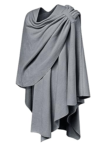 PULI Womens Large Cross Front Poncho Sweater Wrap Topper Knitted Elegant Shawls Cape for Fall Winter - color: 1-slate Gray