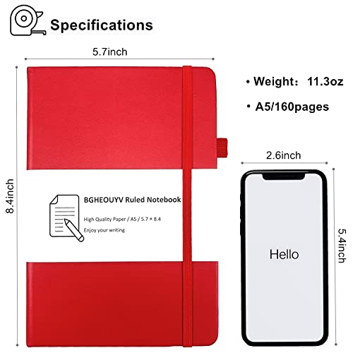 Notebook Journal, College Ruled Notebook Lined A5 160 Pages,Hard Cover Journals for Writing, Notebooks for Work Office School Women Men,5.7 inches x 8.4 inches(Red) - color: Red