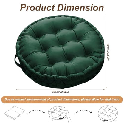 Meditation Floor Pillow, 23.6" Round Thick Cushion with Handle, Velvet Floor Cushion Seat Cushion for Yoga Living Room Tatami, Meditation Cushion for Adults, Dark Green