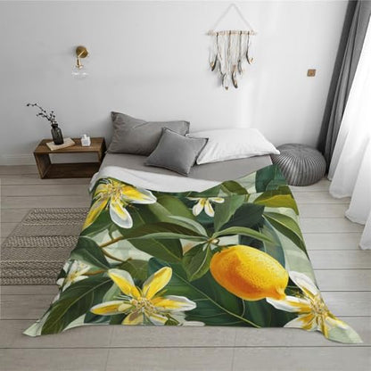 Yellow Lemon Flower Prints Throw Blanket (320g Flannel) Anti-Pilling Warm Fuzzy Blankets for Bed Sofa Couch Travel 40x30 Inch - color: Yellow Lemon Flower, size: 40x30 Inch