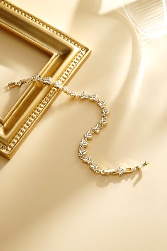 Bracelet for Women 14K Gold Plated Dainty Chain Simple Jewelry - style: Crystal Leaf Tennis