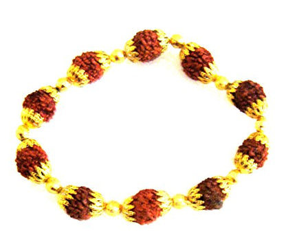 OMA Rudraksha Bracelet Spiritual Healing Stretch Bracelet to Regulate Blood Pressure and Body Fat BRAND - style: Gold Tone Bracelet