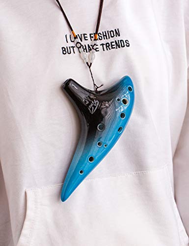 “Ocean Notes” 12 Hole Sweet Potato Ocarina Graceful Shape Pottery Ocarina in Alto C - style: Night Blue