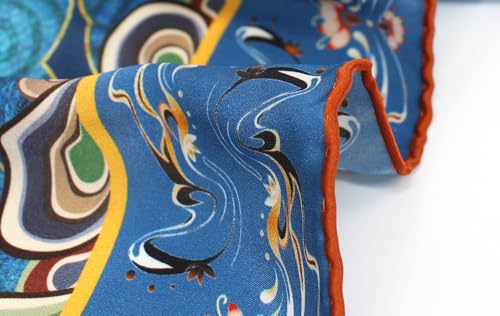 ANDANTINO 100% Silk Scarf 43" Large Square Lightweight Headscarf& Shawl–Women Hair Wraps-With Gift Packed - color: Brown&blue