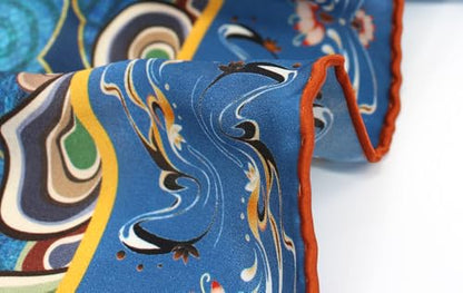 ANDANTINO 100% Silk Scarf 43" Large Square Lightweight Headscarf& Shawl–Women Hair Wraps-With Gift Packed - color: Brown&blue