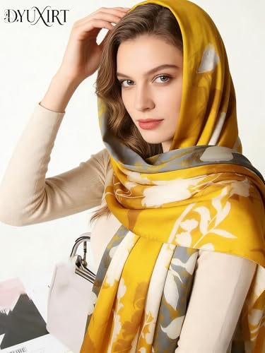 100% Mulberry Silk Oversized Women’s Sun-Shielding Shawl Formal Evening Neckwear Featherlight Airy - color: N22-golden Brush Shawl（69" X 21"inch）