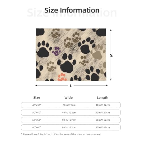 Flannel Throw Blanket 40x30 Inch, Dog Paws Print 2 Prints Anti-Pilling Warm Fuzzy Blankets for Bed Sofa Couch Travel - color: Dog Paws Print 2, size: 40x30 Inch