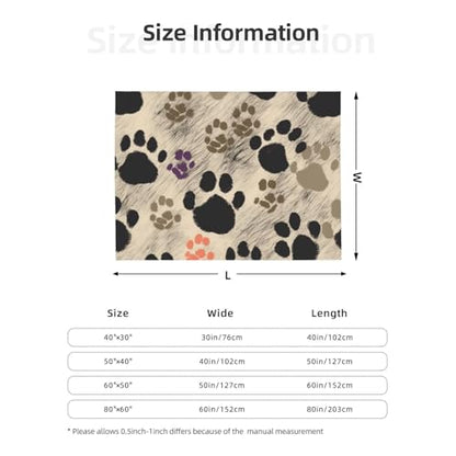 Flannel Throw Blanket 40x30 Inch, Dog Paws Print 2 Prints Anti-Pilling Warm Fuzzy Blankets for Bed Sofa Couch Travel - color: Dog Paws Print 2, size: 40x30 Inch