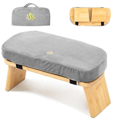 Meditation Bench, Bamboo Meditation Stool, Folding Kneeling Meditation Bench, Seiza Prayer Bench, Prayer Bench with Meditation Cushion, Kneeling Stool(Grey-Bag) - color: Grey-bag