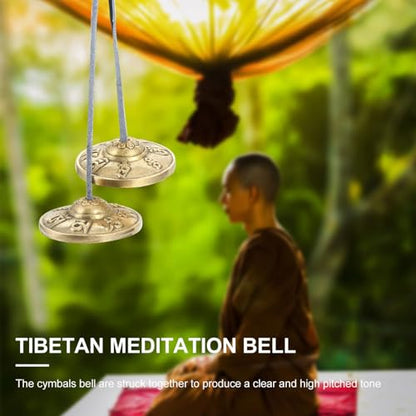 Baluue Nepal Copper Yoga Cymbals Bell with Sacred Pattern, Hand Percussion Instrument for Meditation and Mindfulness Sound Healing