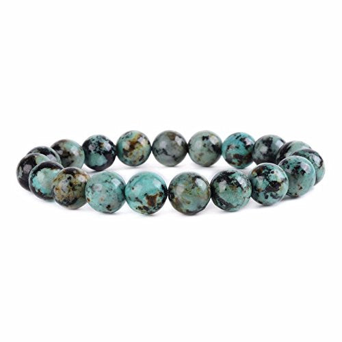 Justinstones Gem Semi Precious Gemstone 10mm Round Beads Stretch Bracelet 7 Inch Unisex - color: A Grade African Turquoise