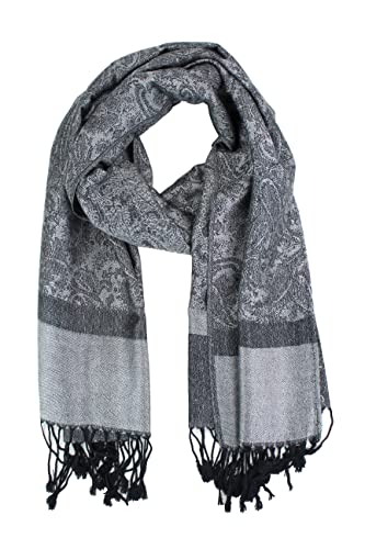 PASKMLNA Paisley Jacquard Pashmina Shawl Wrap Scarf Stole - color: Grey