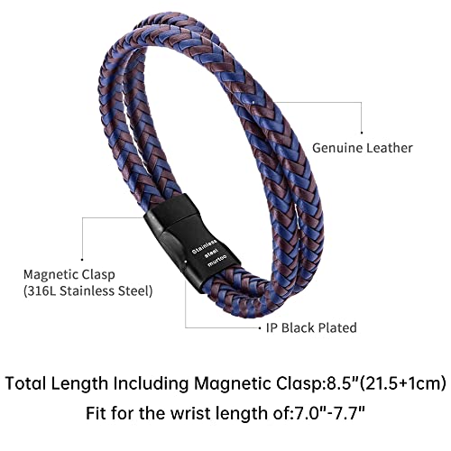 murtoo Mens Bracelet Leather Braided, Brown and Black Leather Bracelet for Men - color: Blue-brown, size: 8.46"