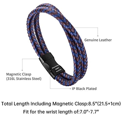 murtoo Mens Bracelet Leather Braided, Brown and Black Leather Bracelet for Men - color: Blue-brown, size: 8.46"