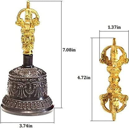 Tibetan Buddhist Meditation Bell And Dorje Set, Hand-cranked Bell Invocation Bell For Meditation, Ritual, Prayer And As A Buddhist