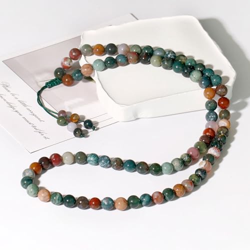 Simple Crystals and Stones Beaded Necklace Protection Balance Meditation Long Necklaces for Women and Men Amulet Jewelry - style: Indian Agate