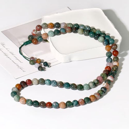 Simple Crystals and Stones Beaded Necklace Protection Balance Meditation Long Necklaces for Women and Men Amulet Jewelry - style: Indian Agate