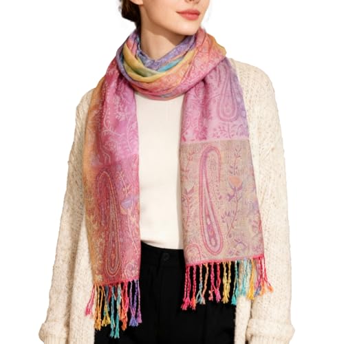 Rave Pashmina Scarf, Fashion Colorful Shawls and Wraps Soft Festival Scarves - color: D-pink (Paisley Pattern)