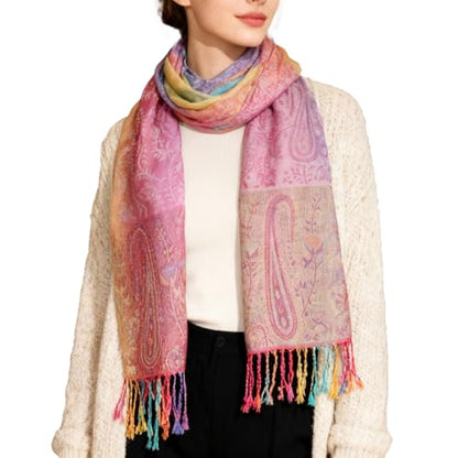 Rave Pashmina Scarf, Fashion Colorful Shawls and Wraps Soft Festival Scarves - color: D-pink (Paisley Pattern)