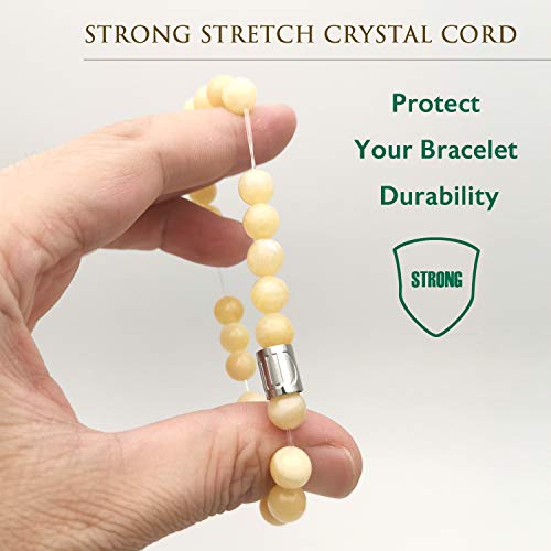 Morchic 8mm Genuine Gemstone Stretch Bracelet for Women Men Unisex, Natural Energy Crystal Stone Beads, Classic Simple Design Cuff Birthday Gift 7.5 Inch - color: Yellow Jade