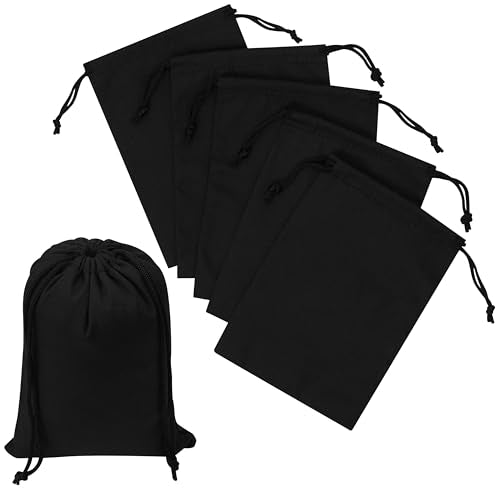 Black Cotton Drawstring Bags, Reusable Quality with Double String, For Pantry Gifts Stationery - Pack of 6 (Black Cotton Blend, 5 x 7 Inch) - color: Black Cotton Blend, size: 5 x 7 Inch