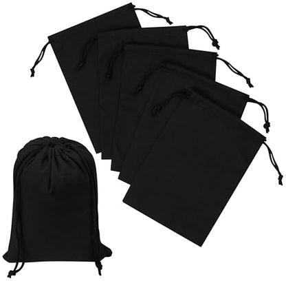 Black Cotton Drawstring Bags, Reusable Quality with Double String, For Pantry Gifts Stationery - Pack of 6 (Black Cotton Blend, 5 x 7 Inch) - color: Black Cotton Blend, size: 5 x 7 Inch